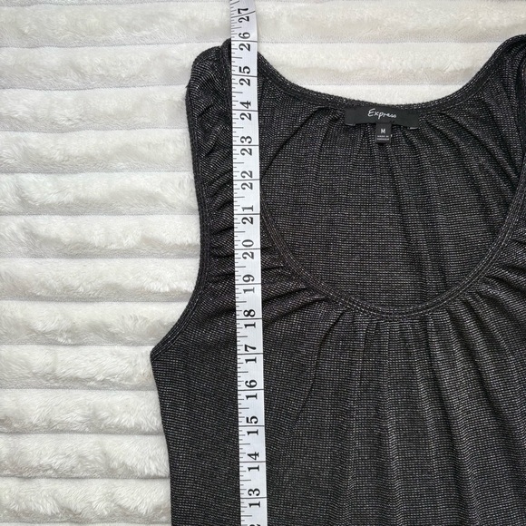 Express Fitted Ruched Black Shimmer Sleeveless Blouse Tank Top Medium - Picture 6 of 6